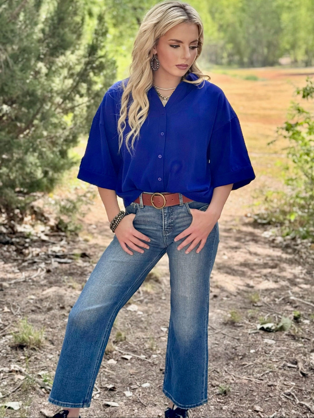 RayAnn Royal Button Up Top