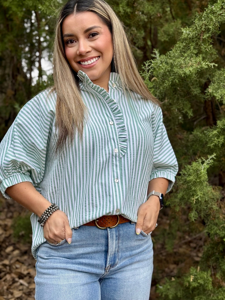 Dorothy Green & White Dolman Top