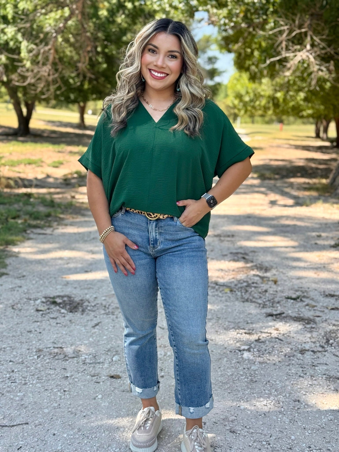 Tara Hunter Green V-Neck Top