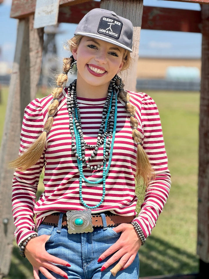 Landry Magenta & Cream Striped Long Sleeve Top