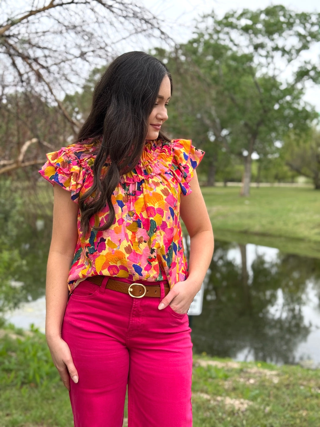 Confetti Pop Ruffle Sleeve Blouse