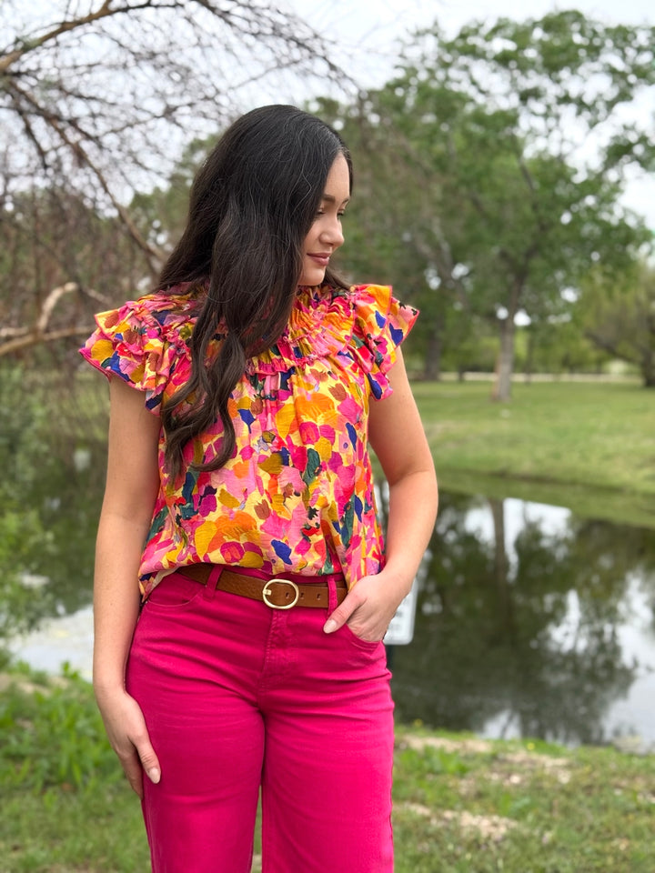 Confetti Pop Ruffle Sleeve Blouse