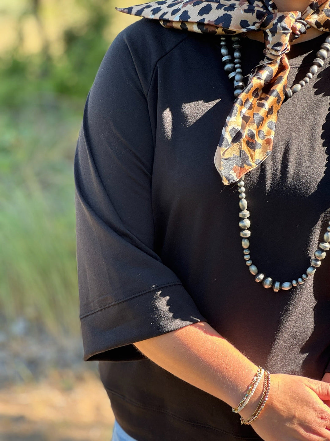 Donia Black 3/4 Sleeve Top