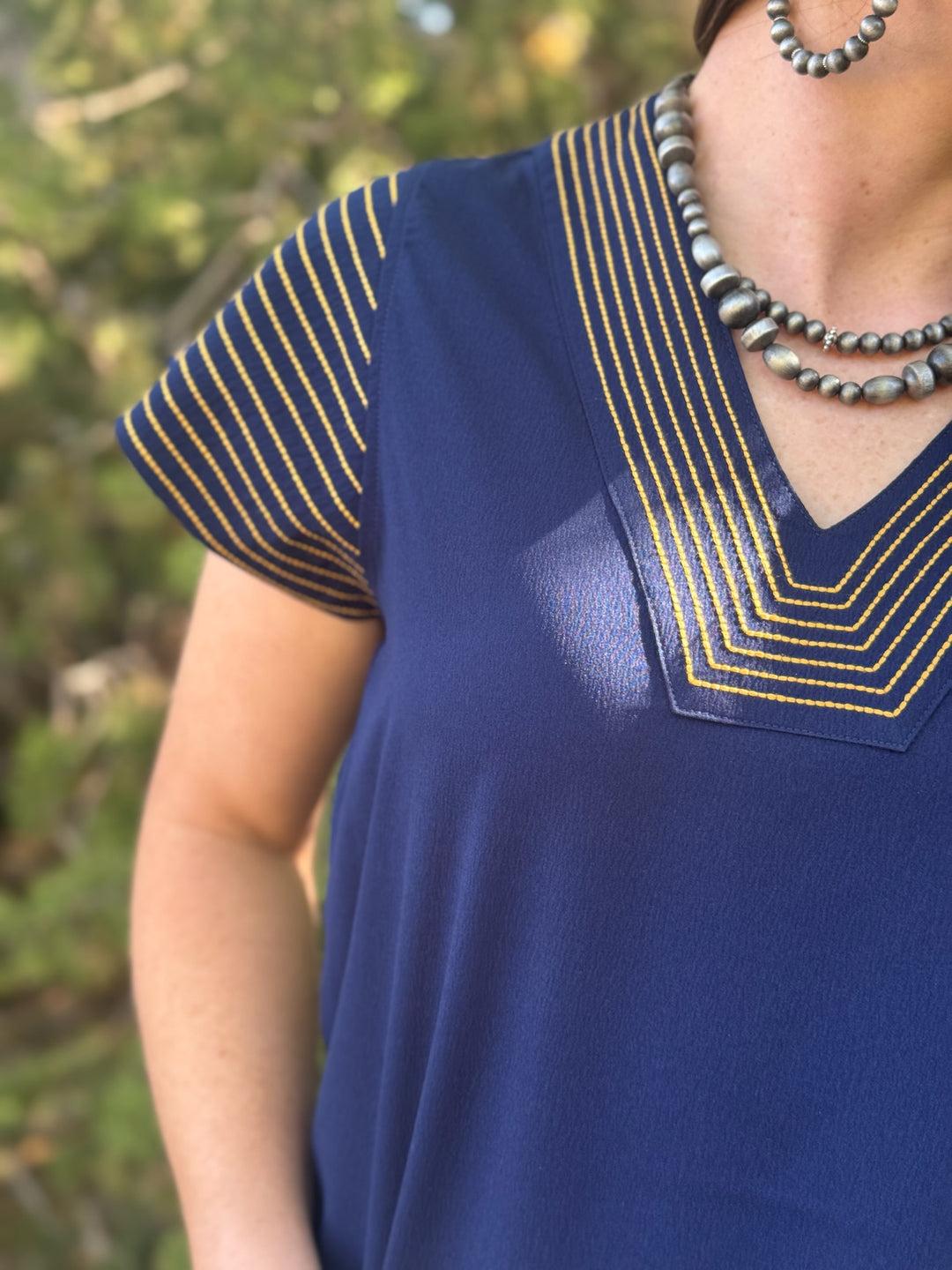 Saylor Navy V-Neck Top