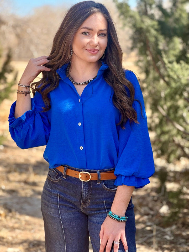 Indie Blue Button Up Blouse