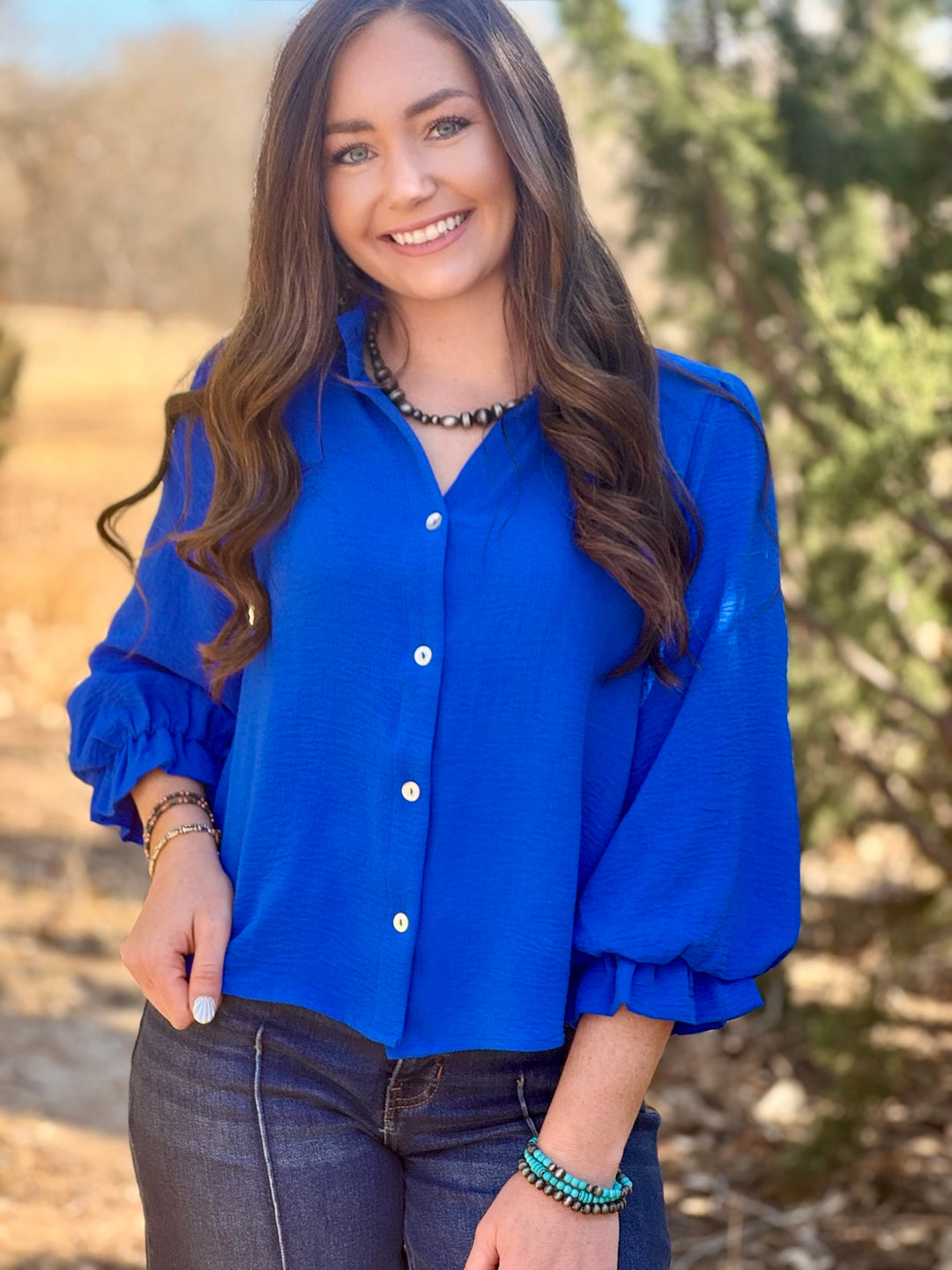 Indie Blue Button Up Blouse