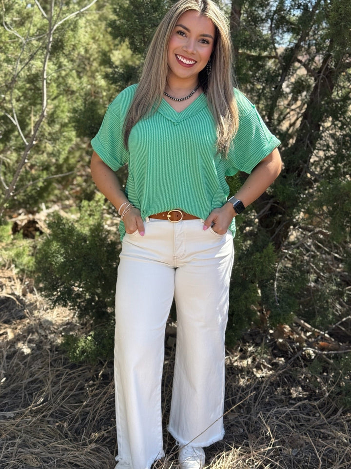 Saige Ribbed V-Neck Top