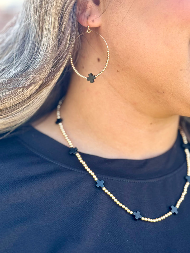 Rant Gold & Black Cross Hoop Earrings