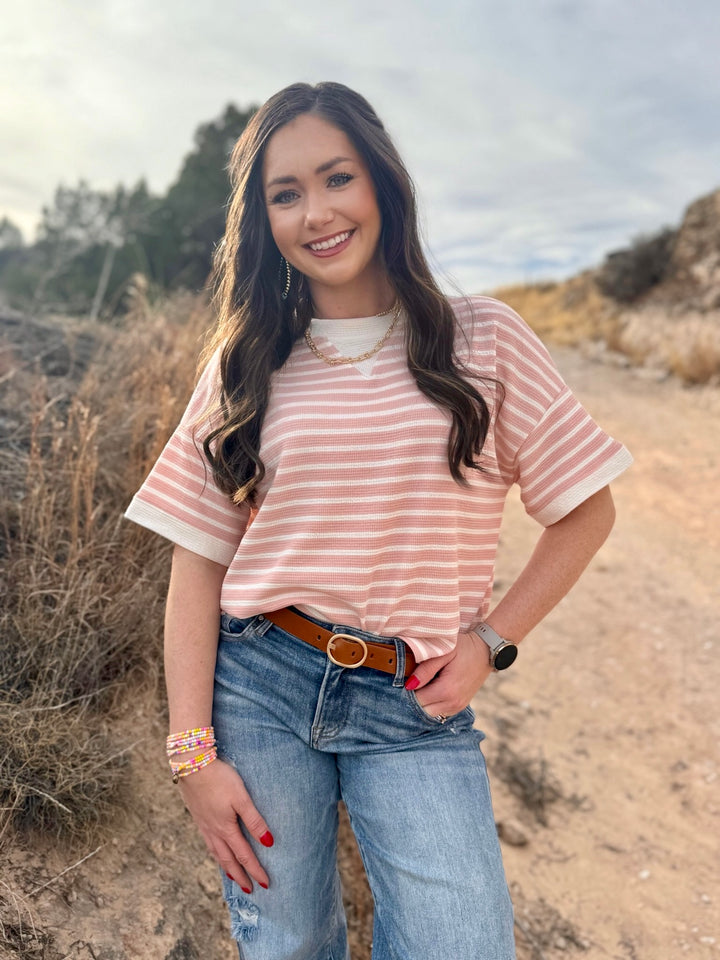 Betty Pink Striped Textured Top