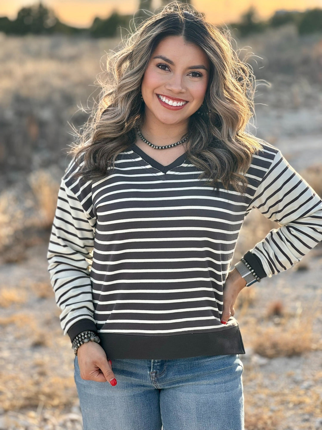 Robbie Grey & Cream Striped Top