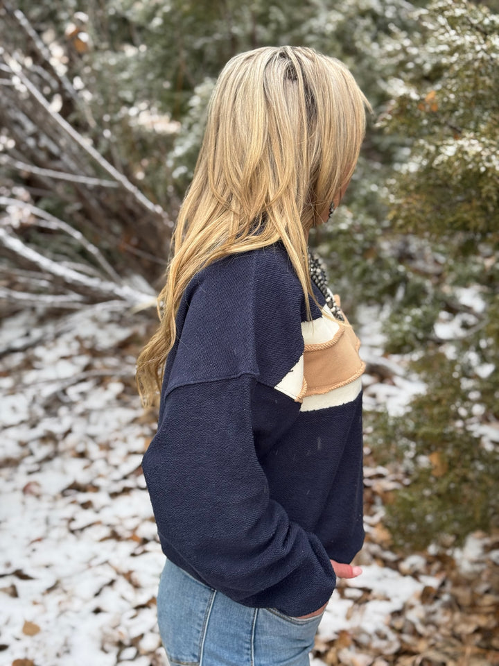 Winnie Navy & Tan Pullover