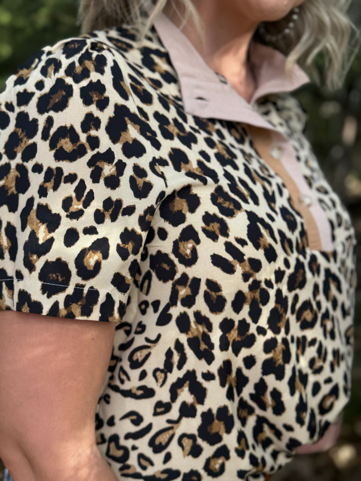 Rainey Leopard Quarter Button Blouse