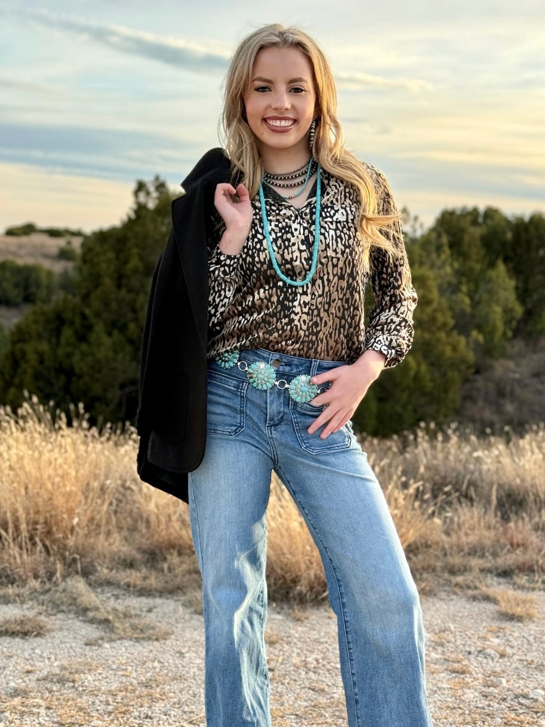 Kammie Leopard Velvet Button Down Blouse