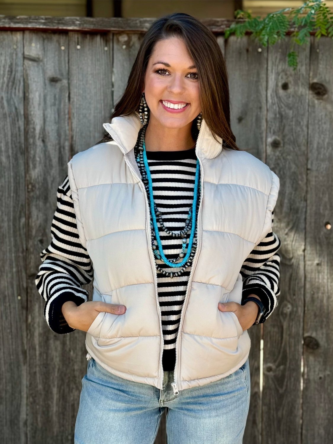 Beverly Cream Quilted Puffer Vest Cream M at Horse Creek Boutique