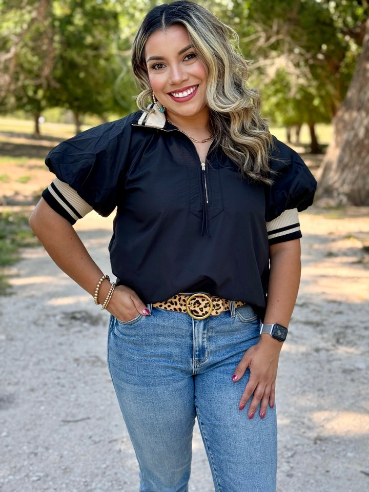 Alexis Black Zip Up Top