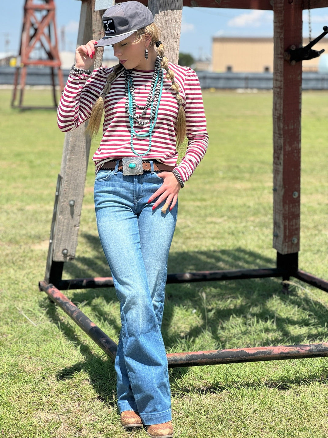 Landry Magenta & Cream Striped Long Sleeve Top