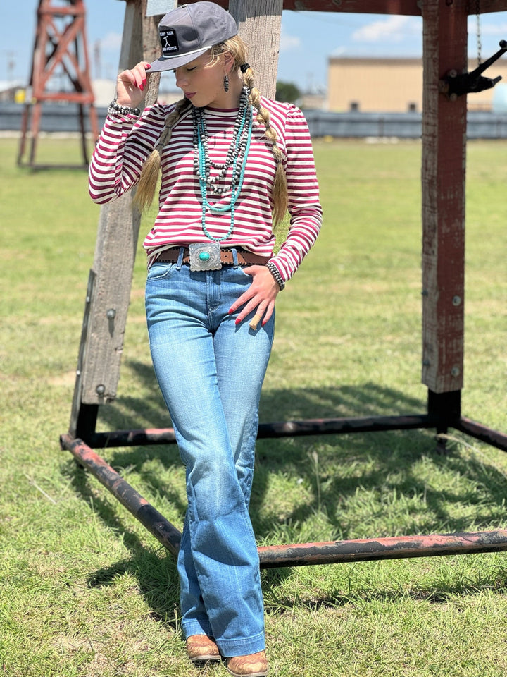 Landry Magenta & Cream Striped Long Sleeve Top