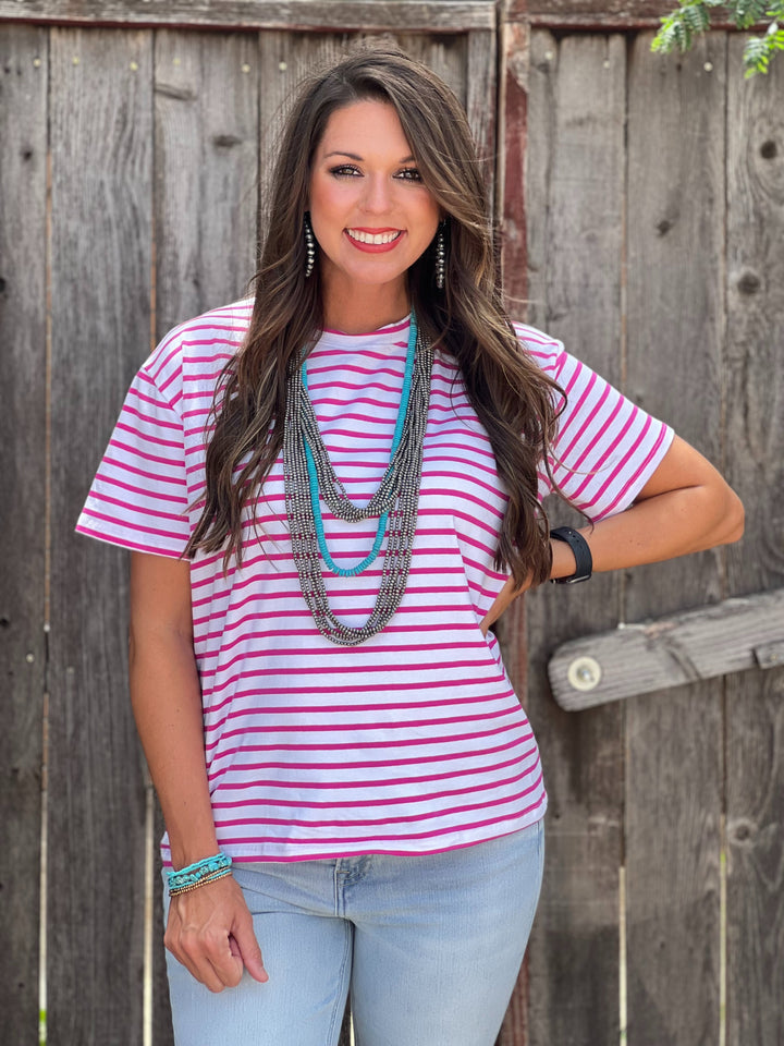 Heidi White & Pink Striped Top