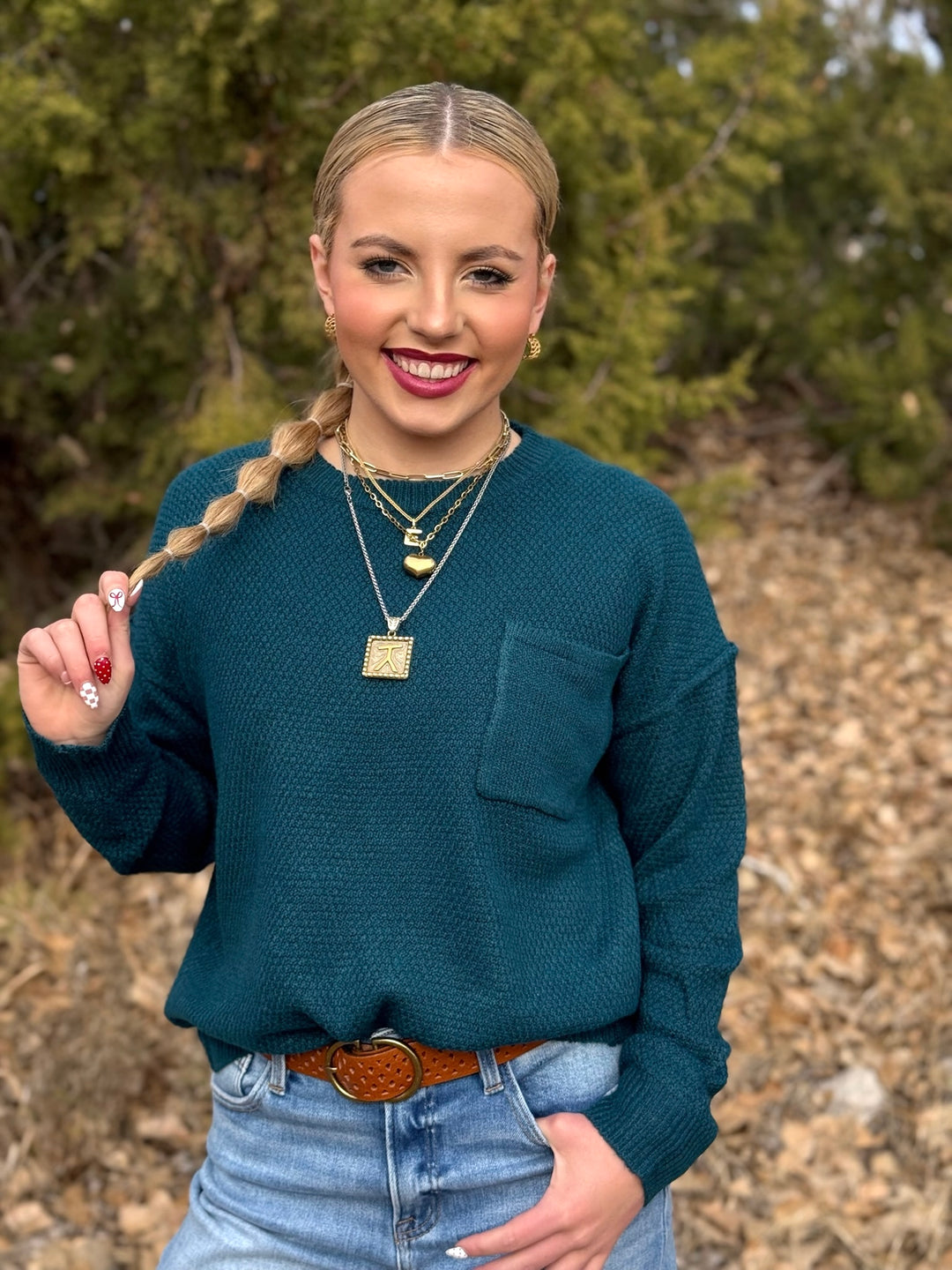 Tori Teal Knit Sweater