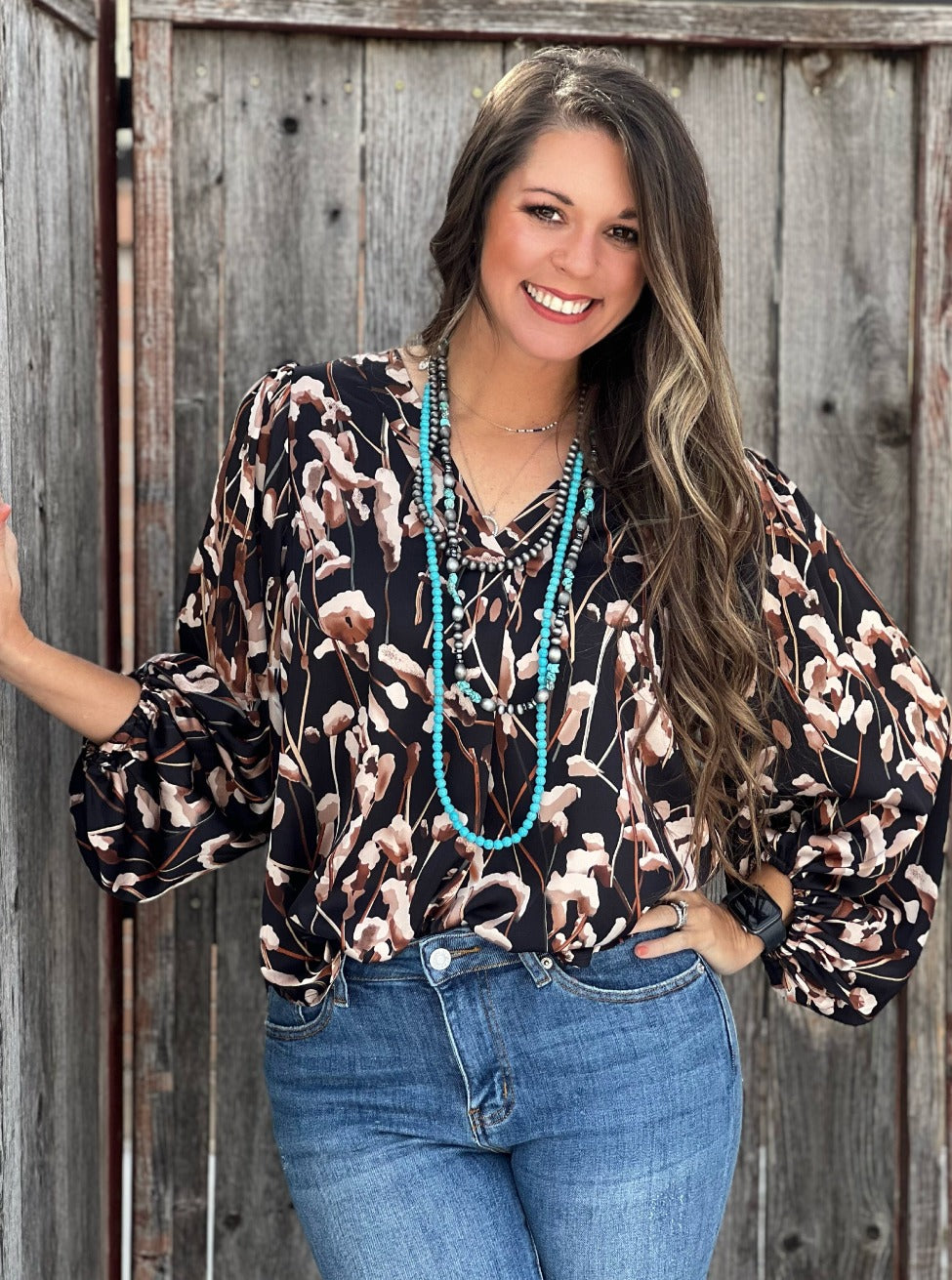 Palmdale Black and Cream Floral Blouse