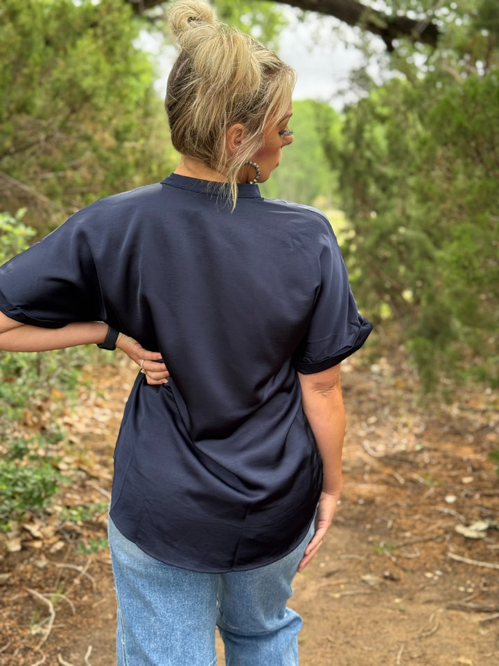 Callen Navy V-Neck Top