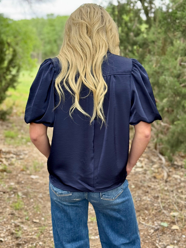 Carlinda Navy V-Neck Top