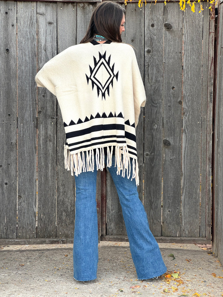 Tribal Print Knit Poncho