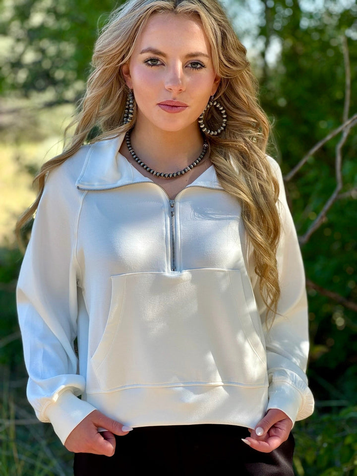 Skyla White Quarter Zip Pullover