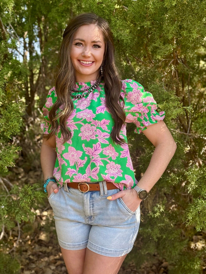 Floral Galore Green Top