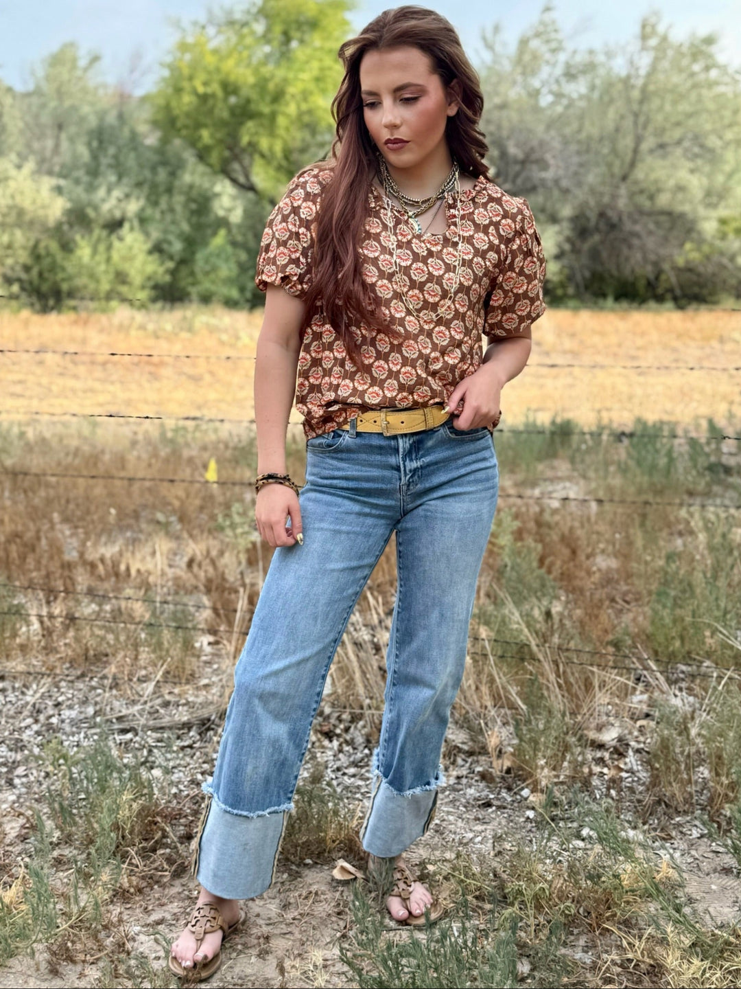 Fall Floral Brown Top