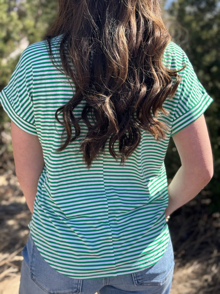 Samantha Green & White Striped Top