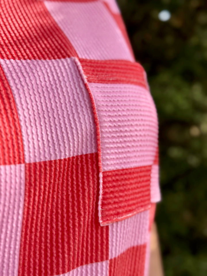 Nekiah Pink & Orange Checkerboard Top