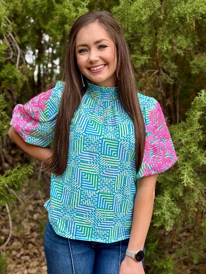 Raiya Blue & Green Top