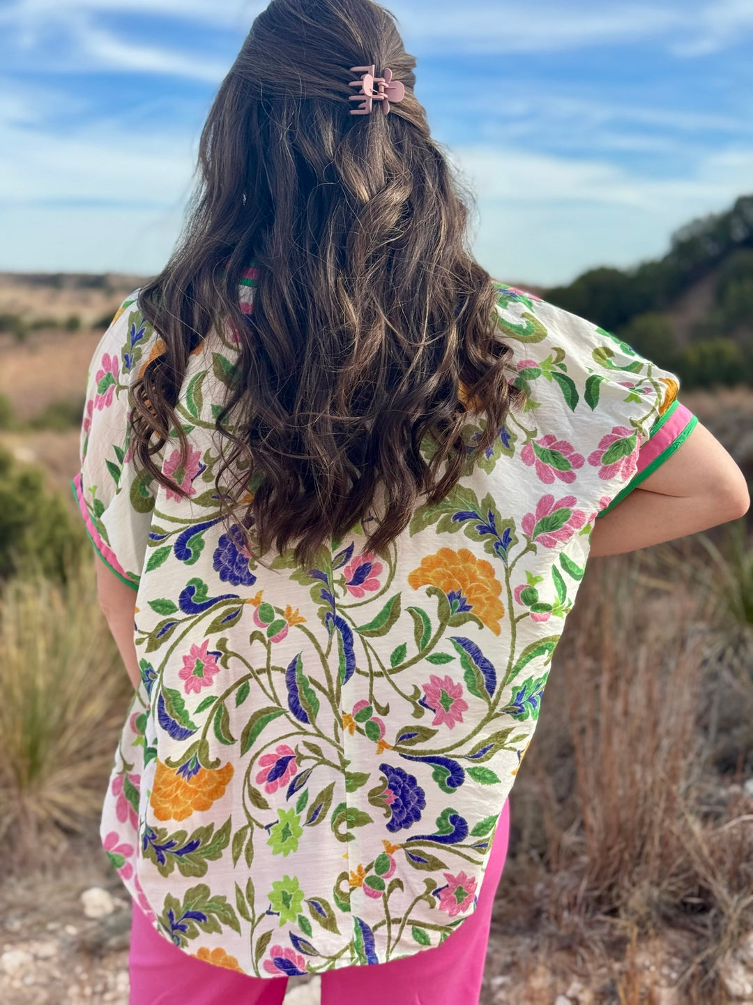 Hally Pink & Green Floral Top