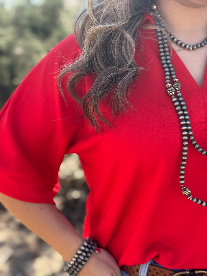 Paige Red V-Neck Top