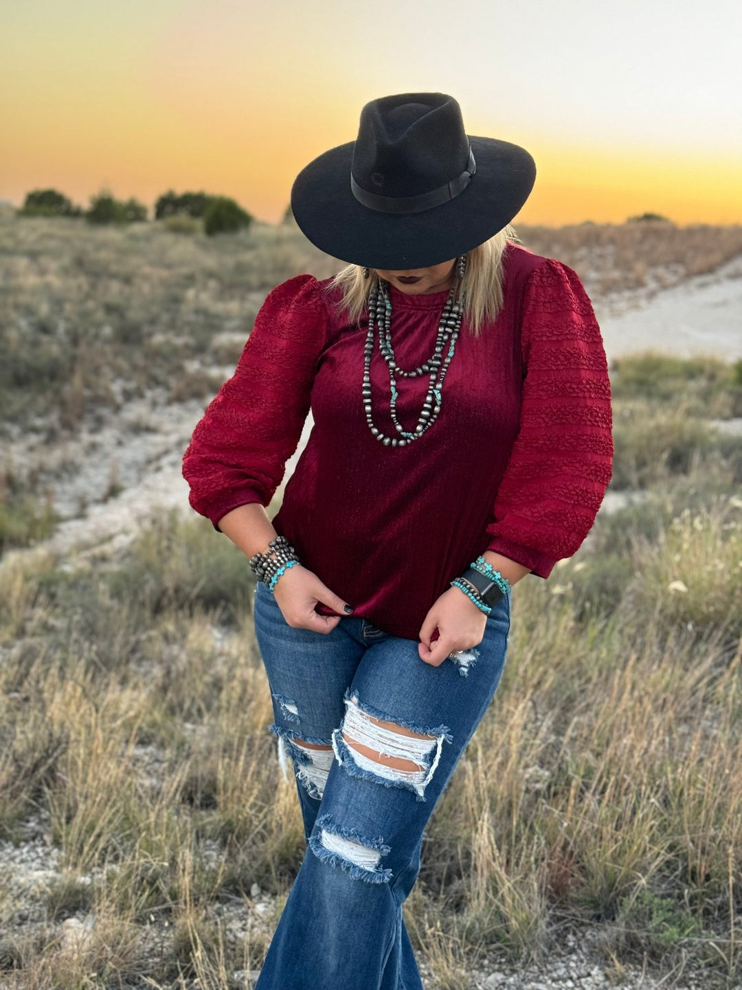 Emma Burgundy Velvet Blouse