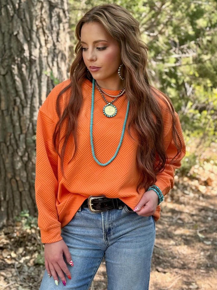 Orange Long Sleeve Textured Top