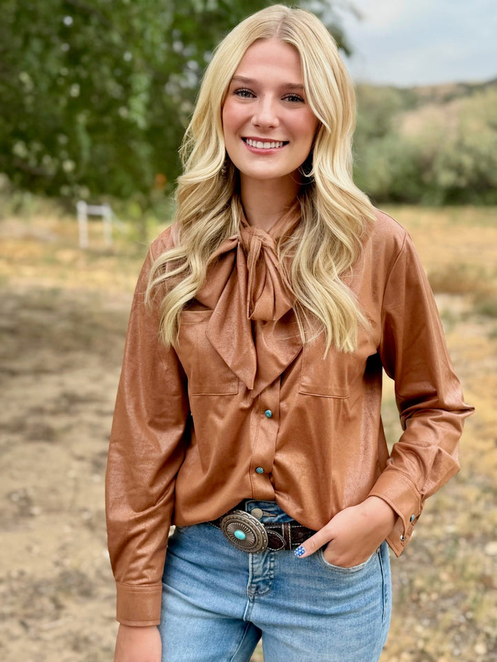 Leather Outlaw Tan Button Up Top