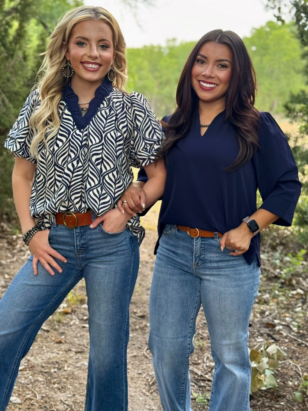Brea Navy V-Neck Top