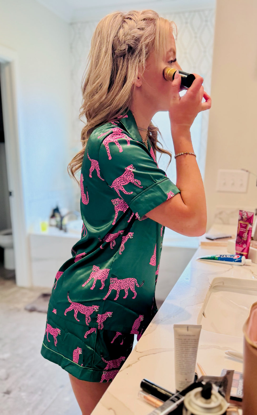 Cheetah Satin Pajama Short Set