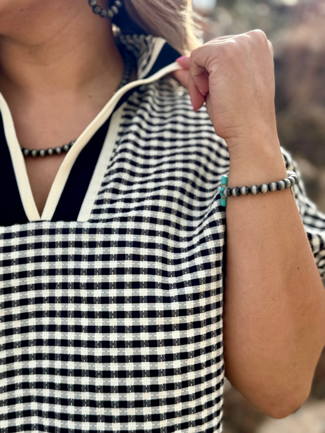 Maya Black & Cream Gingham Blouse