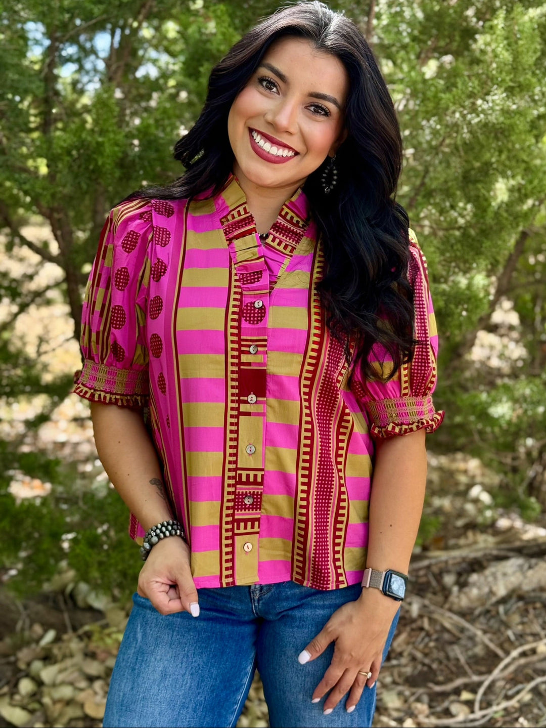 Zoey Pink Abstract Top