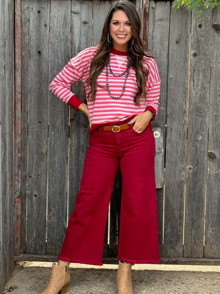 Ivoryanne Pink & Maroon Striped Pullover