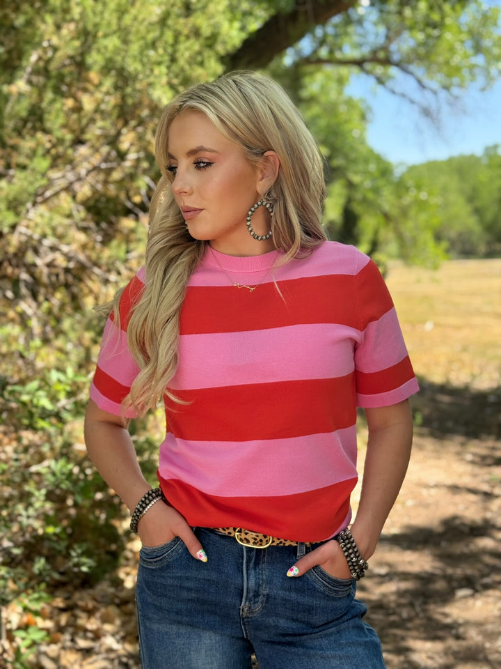 Sunset Orange & Pink Stripe Top