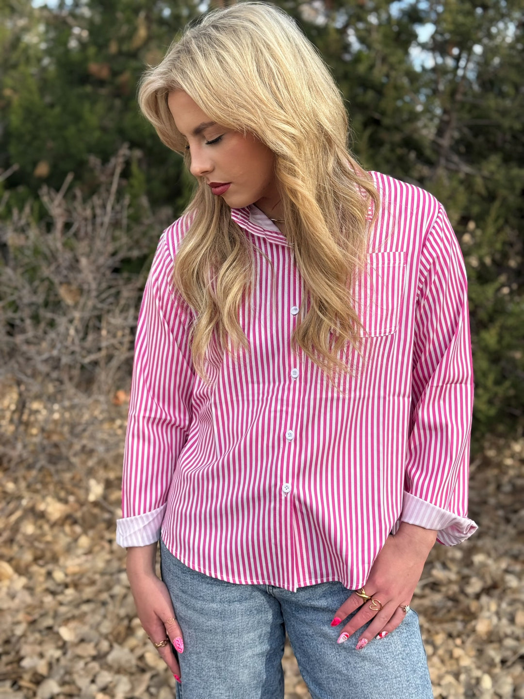 Leslie Stripe Button Down Top