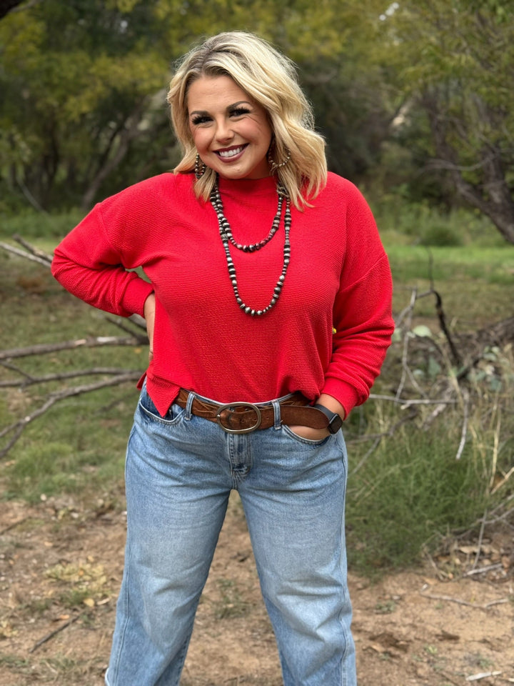 Under the Mistletoe Red Textured Top