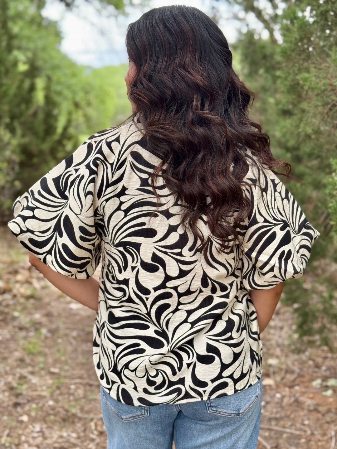 Maden Black & Cream Puff Sleeve Top