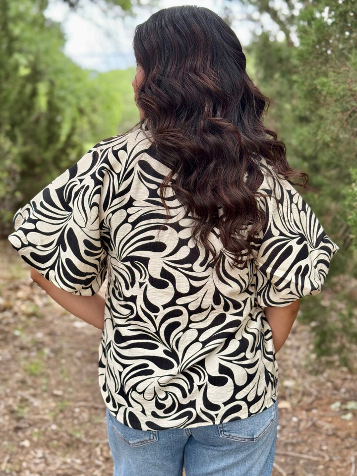 Maden Black & Cream Puff Sleeve Top