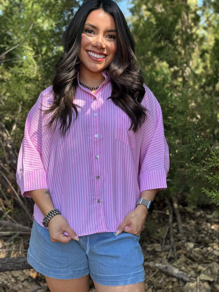 Pink & White Dolman Sleeve Top