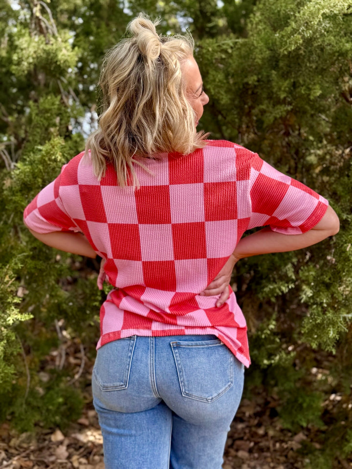 Nekiah Pink & Orange Checkerboard Top
